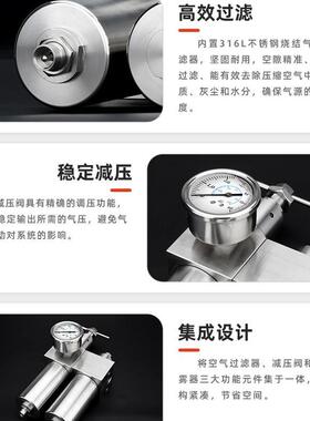 恒歌SFRL不锈钢调压过滤油雾分离过滤气动三联件气源处理器