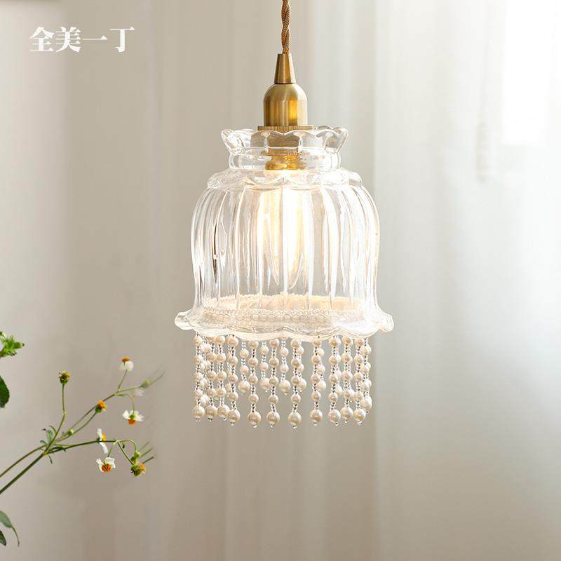 7W轻奢美式法式单头小吊灯珍珠吊灯玻璃床头柜吧台飘窗灯,家装灯饰光源,智能吊灯,淘宝优惠券,粉丝福利购,淘宝优惠卷
