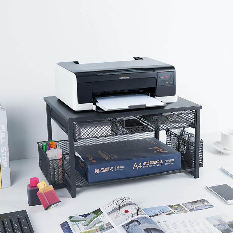 铁艺打印机置物架多层带抽屉桌面收纳架办公室文件文具整理架