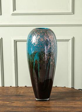 新中式厚重玻璃花瓶落地式大花瓶花艺摆件客厅插花摆饰琉璃瓶