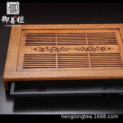 实木中小号茶盘家用鸡翅木抽屉式储水茶台现代简约办公室阳台托盘