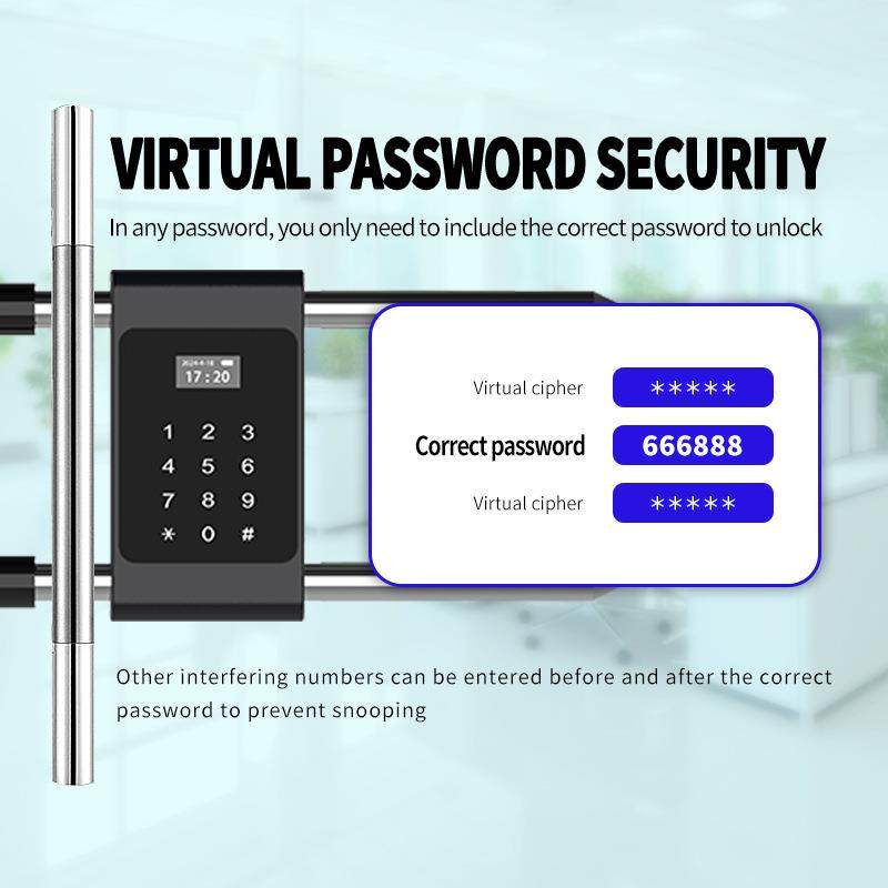 指纹U型锁玻璃门密码锁双门推拉门商铺店铺u型锁防水智能插锁