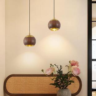 中古风吊灯黑胡桃实木卧室床头餐厅可升降新中式单头小吊灯