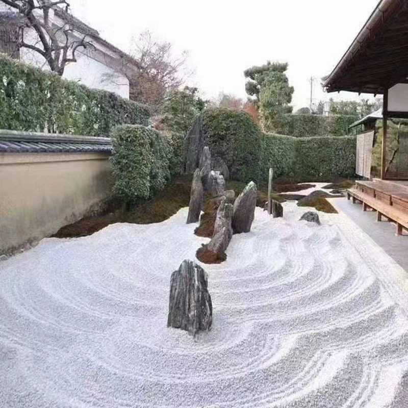 枯山水石子景观白色砾石日式庭院造景装饰天然铺路白色小石头