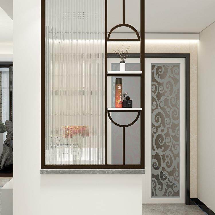 现代简约卫生间半墙玻璃隔断铁艺置物架洗漱台客厅不锈钢屏风定