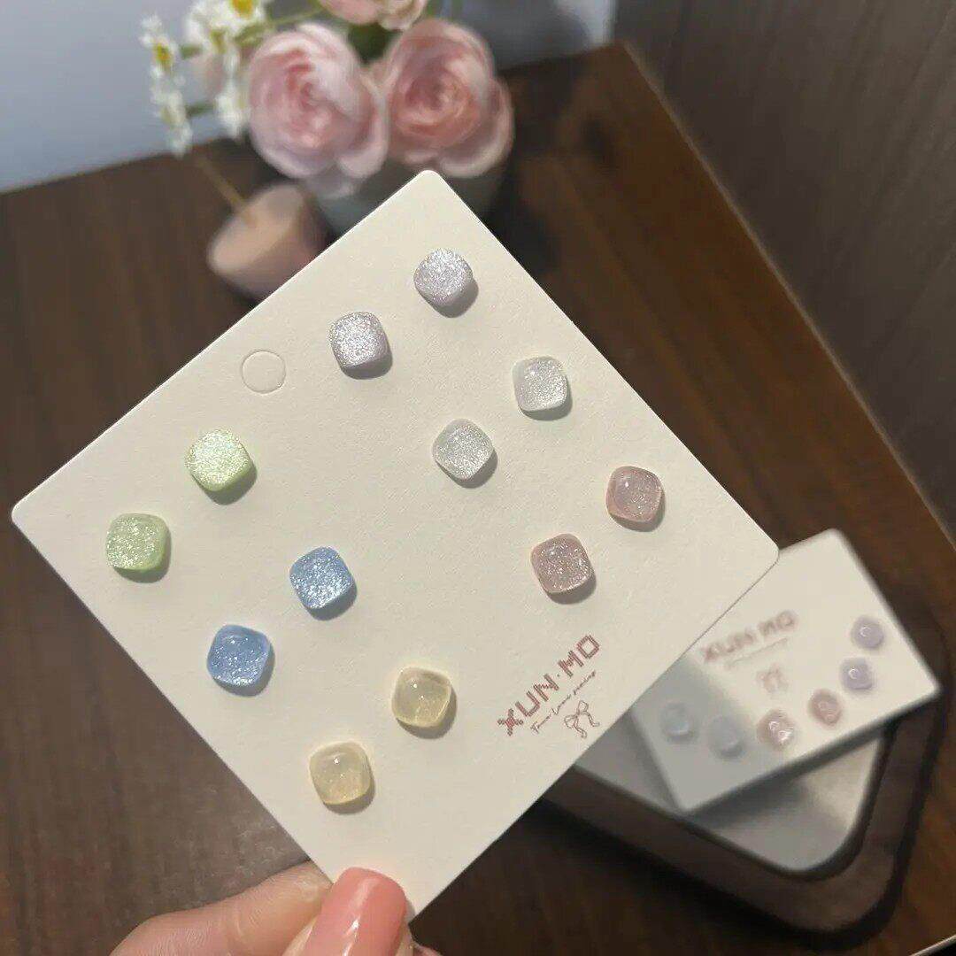 合金耳饰高级炫彩星空方糖耳钉套装女清透森系可爱甜美简约耳饰kd