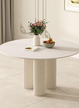 奶油家风岩板圆INL餐纯桌轻奢现代简约白法式形极简网红餐桌用小