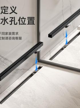 淋黑色3.2C浴黑色极窄线型长条地漏大房量长方形不锈钢340线型排