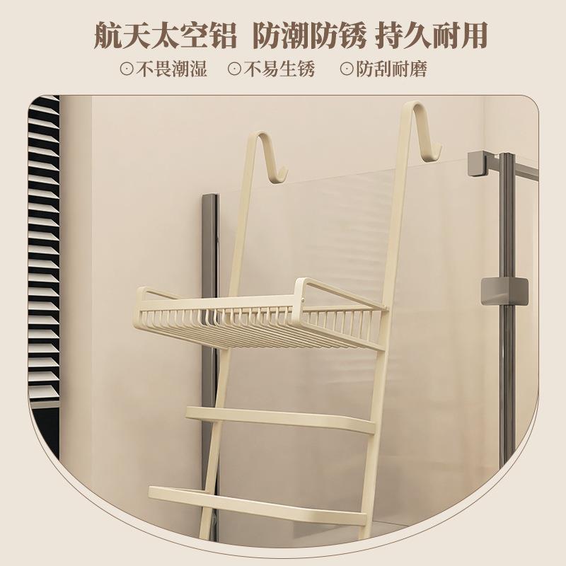 奶油风浴室置架物毛巾卫61架玻璃门架子生间浴巾架所淋厕浴房毛巾