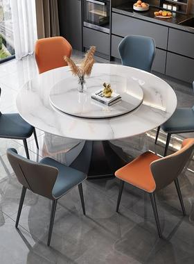 意式极简轻BF658岩奢亮光餐桌椅组合现代简约圆桌转盘高带档板吃