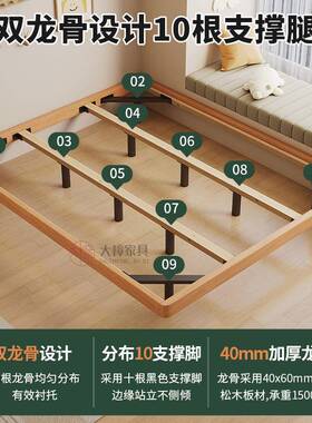 全木榻米实床榻J001榉木排骨架地台1米5家用榉全实木床无床木头悬