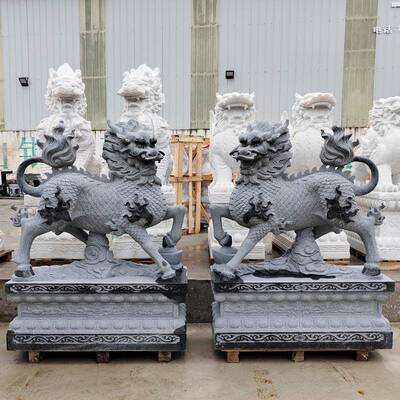 石雕麒麟天白一对汉玉青头石龙爪公司00286别墅庭院祠堂大门口然
