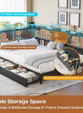 室家具带包UEEN床架卧，双人软床带有GEM抽屉储物Q，布抽屉收纳