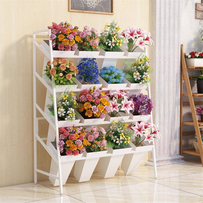 店花花架子组合斜式鲜花架塑料收纳层花桶架可UPB移动轻梯奢铁艺