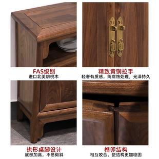 新中式 实餐柜黑胡桃木边储物柜家用靠墙柜老榆木民宿木PIF厅餐茶