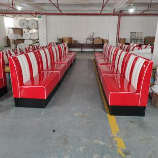 厅餐卡座沙美式 01红亮光西皮软包双人靠墙沙发可色发储 复古KS269