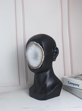 新中式瑙人脸样板房售楼部卧玛瑙片无室书房客柜厅餐电厅视桌面玄