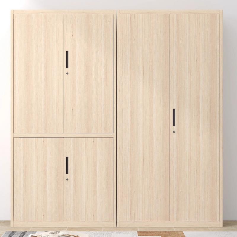 书柜锁玻璃办公柜带矮柜物资柜子办公室文件柜木纹钢制铁皮柜储料