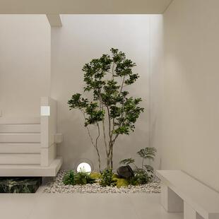 森观空间楼梯角落微景软装 搭配型大盆栽假树奶油风饰蓝微景观4花