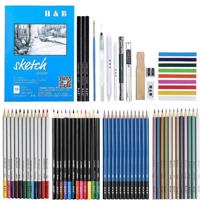H&B新品7素描金属色水溶性件彩色铅笔套装绘成人图4481绘画彩铅填