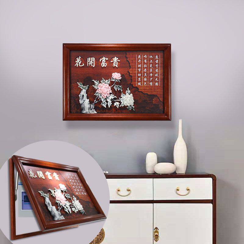 实木中式电表箱装饰画浮雕画电闸盒多媒体集线箱遮挡配电箱玉雕画