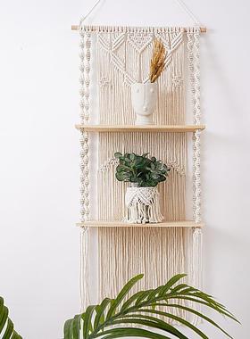 Macr手am波QND西米亚挂毯工编织挂毯e置物架棉绳板墙上搁板客厅装