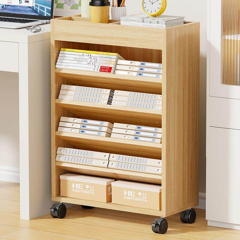 轮可移JDH动文件架书立桌旁书架落地置物架边办公桌带实木多层书