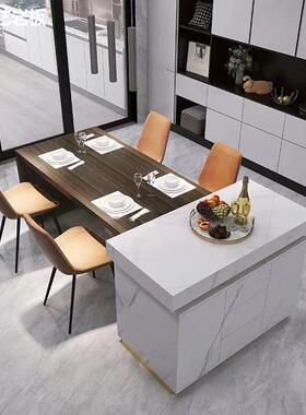 高端板岛台餐桌一体意式轻奢现51747代方家用伸厨房缩长形岩中岛