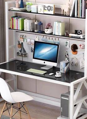 学生书桌儿YIB童学习桌家用简易写带书台架组合一字桌体电脑桌式