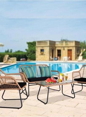 外阳藤防ZY-62椅4户件套庭院台柳条靠背椅藤编桌椅水花园休闲藤椅