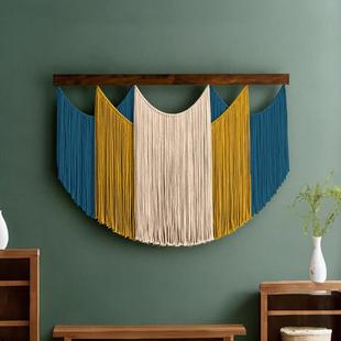 新居背景装 亚风家客厅房间棉绳流苏壁 饰z406手织工编挂毯波西米款