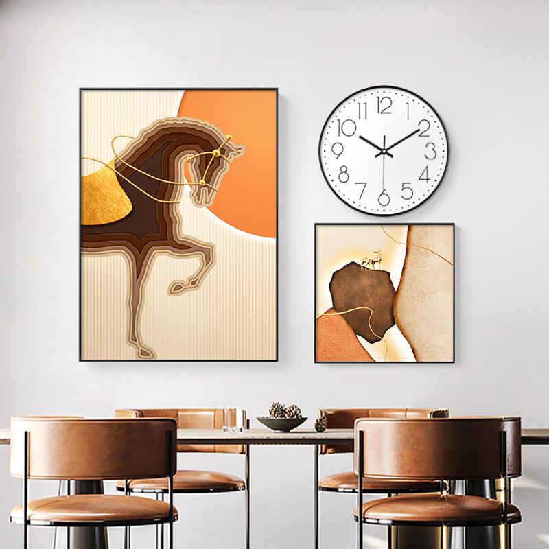 大象餐装饰画钟表福光吉象寓意的抽厅象好动物挂画酒店餐厅轻奢现