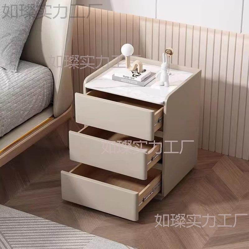 网红奶风实木轻三奢简约如璨实力现代板床头柜层抽大容量免安油装
