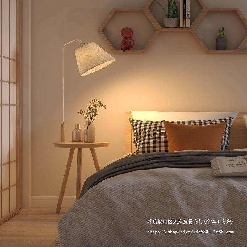 一体网红立台式实木灯落地灯客厅沙旁边茶几发简约卧室床头柜MWW