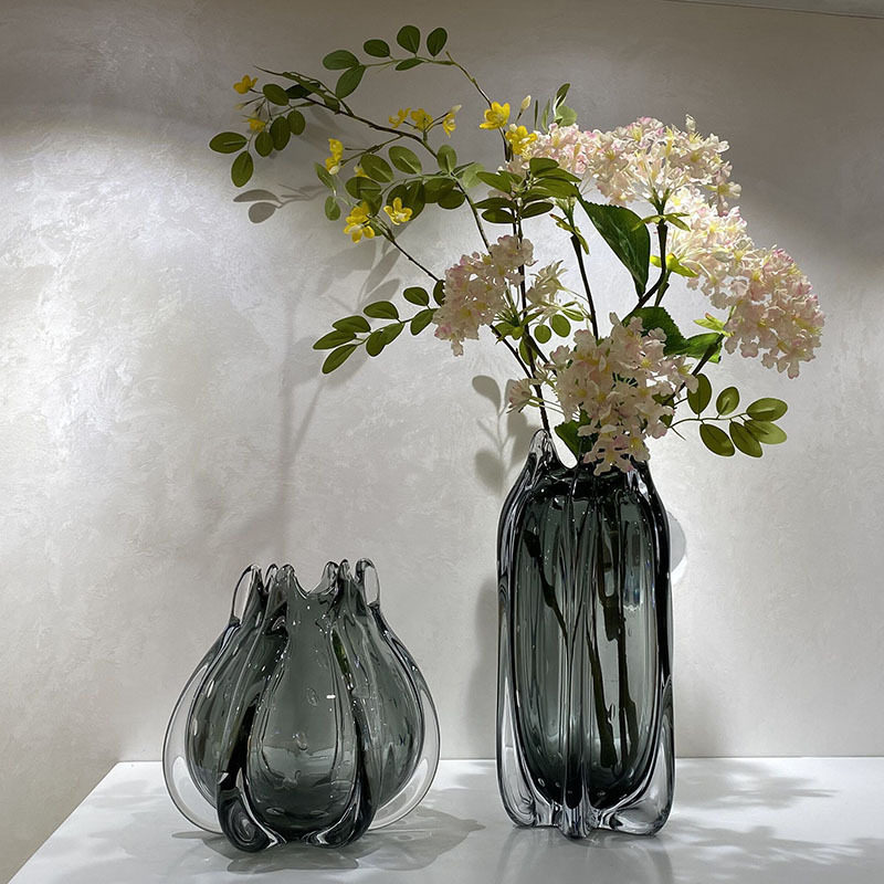 现代简约透明玻璃花瓶家居餐桌面花束插花器样板房间软装饰品