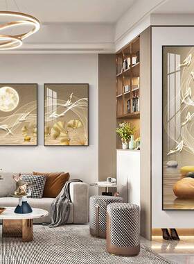 现走代轻奢入户玄关装饰NUR画廊过壁道九挂画鱼图正对门竖版墙高