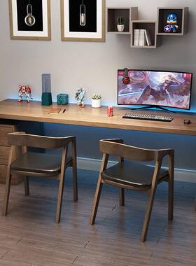 双人实木电脑桌家用合桌书组学习工作书一体办VLE公桌长柜条写字