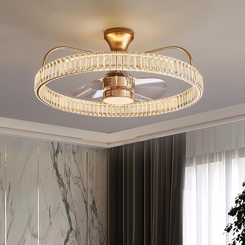 水风扇灯现0代轻奢主卧室电64扇晶一体223年新款隐形吊扇灯摇头电