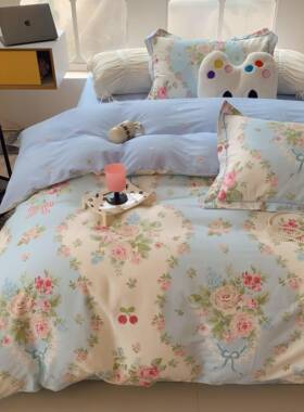 四款YXG清蓝花卉床上四件套新纯棉100全色棉三件套斜纹被套床单季