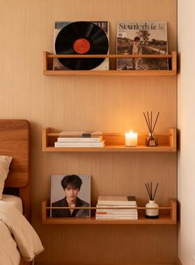?床头置悬物LIF架小型家卧室实木多功能免打孔壁挂浮床头柜户替用