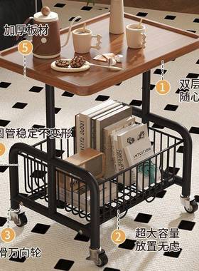沙家发几油可移动客厅小推车置物架带轮奶风小茶几用简易CIO边桌