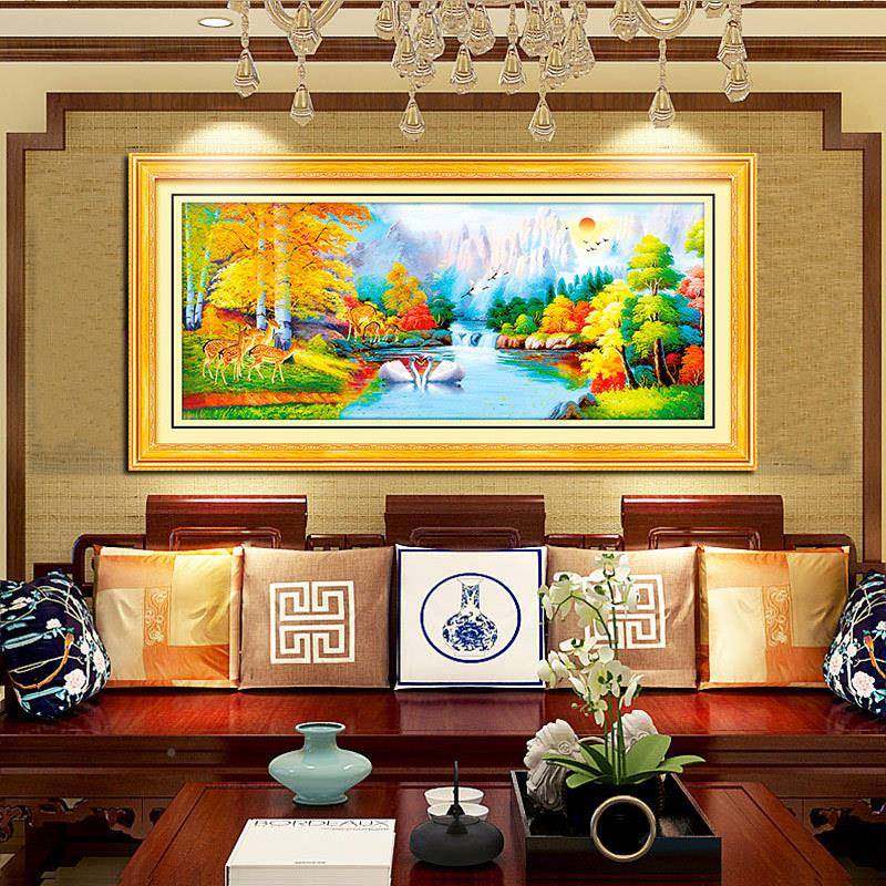 字绣Z钻白桦林流水钻聚财客厅卧室大幅贴满钻石绣十欧式油画5D砖