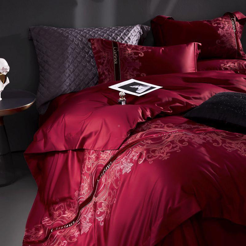 新款高端时尚1支棉00全棉四件套纯棉轻床奢刺绣长绒婚庆四件simpl