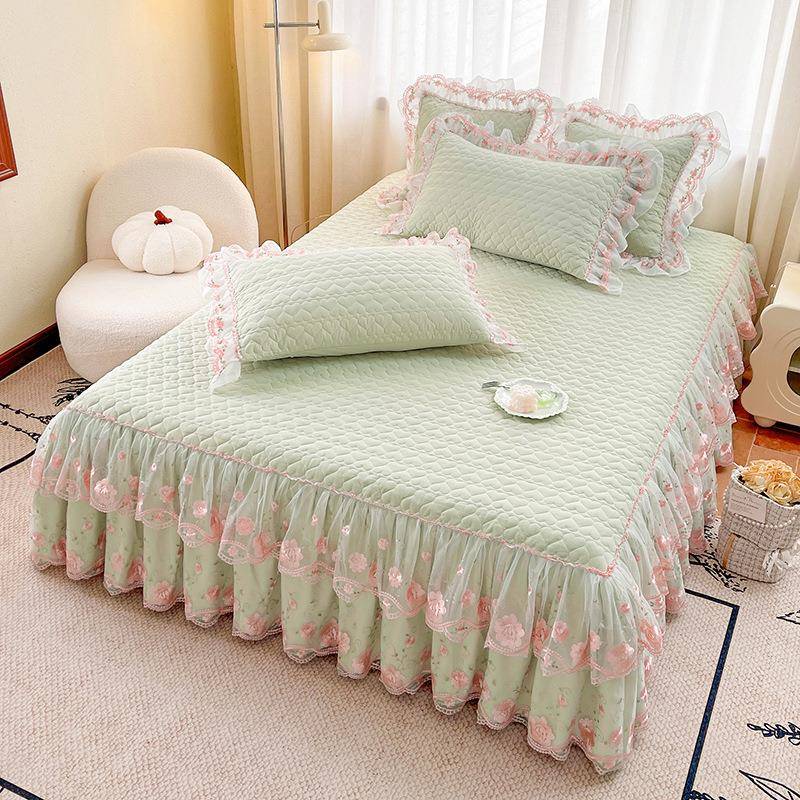 主纯色床裙202通5新款四季用夹棉全风罩包床带裙边床裙罩LYX三件