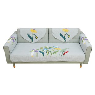 鲁绣田园刺绣沙发坐垫美式简约沙发扶手巾四季通用防滑沙发垫定制