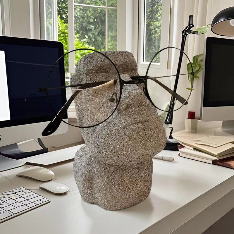 创意小众抽象石人像眼镜支架摆件放眼镜托搁架办公室桌面装饰品
