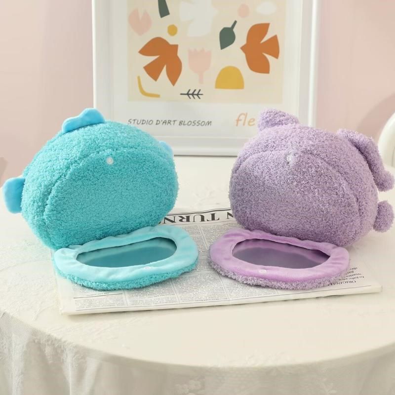 卡通可爱少女心毛绒化妆包带镜子丑鱼收纳袋女生便携洗漱收纳包,收纳整理,化妆包,淘宝优惠券,粉丝福利购,淘宝优惠卷