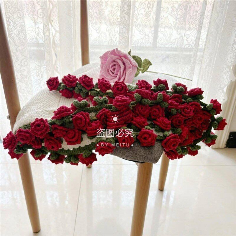 钩针钩织diy尖角玫瑰花束彩色毯子材料包手工制作毛线编织空调毯