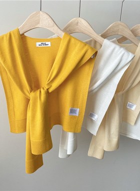 蓝色白色披肩外搭网红打结坎肩韩版春夏薄款柔软空调房针织搭肩女