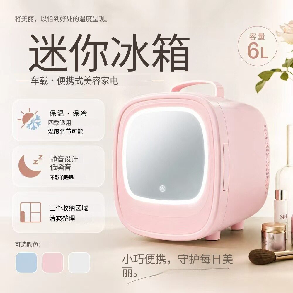 跨境镜面美妆小冰箱宿舍家用车载迷你冰箱车家两用省电制冷暖箱
